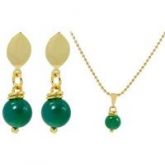 Conjunto Folheado a Ouro com Pedra Natural Agata Verde 4mm