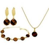Conjunto Folheado a Ouro com Pedra Natural olho de tigre